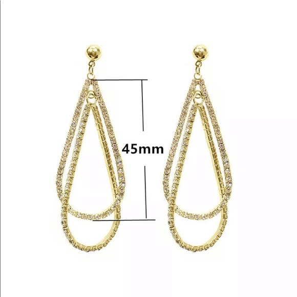 Gold Diamond Drop Hoop Earrings - Picture 4 of 5